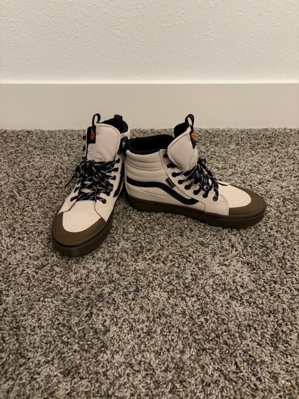 Vans High-Top Sneakers in Cream and Brown with Black Accents